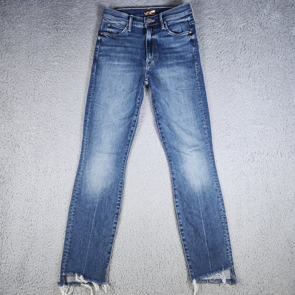 Mother Jeans Womens 24 The Stunner Zip Ankle Step Fray Girl Crush Blue